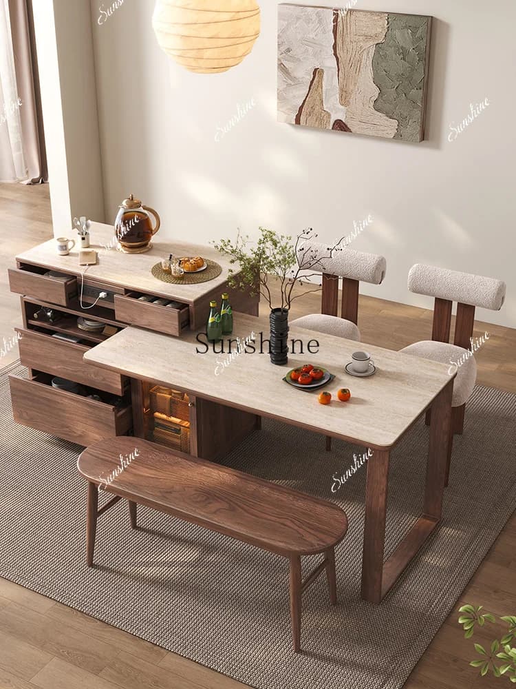One-piece household retractable retro solid wood rock slab island can be rotated  FT