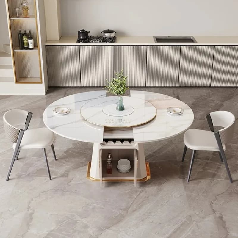 Minimalist Turntable Dining Table Extendable Storage Round Farmhouse Dining Tables Kitchen 4 Chair Mesas De Jantar Furnitures