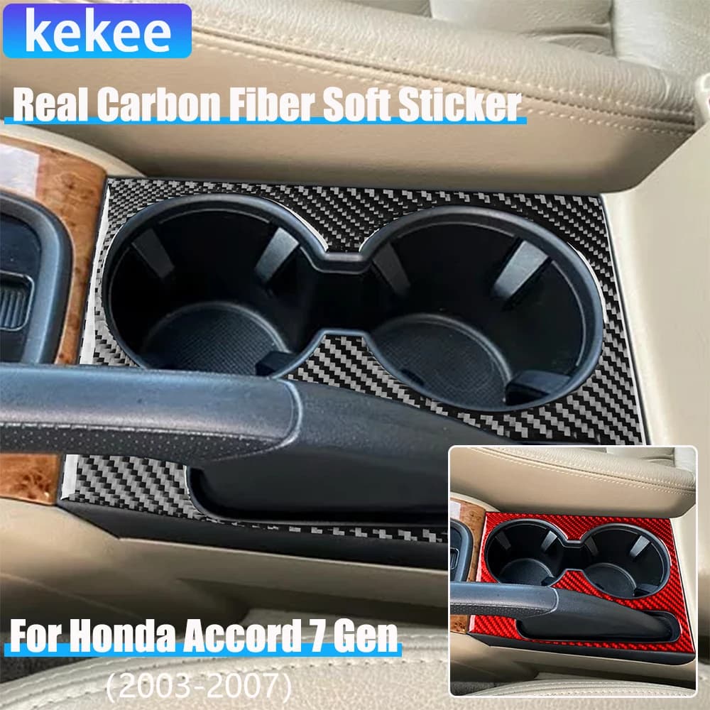 Real Carbon Fiber Car Accessories Center Cup Holder Panel Cover Soft Sticker For Honda Accord 7th Gen 2003 2004 2005 2006 2007