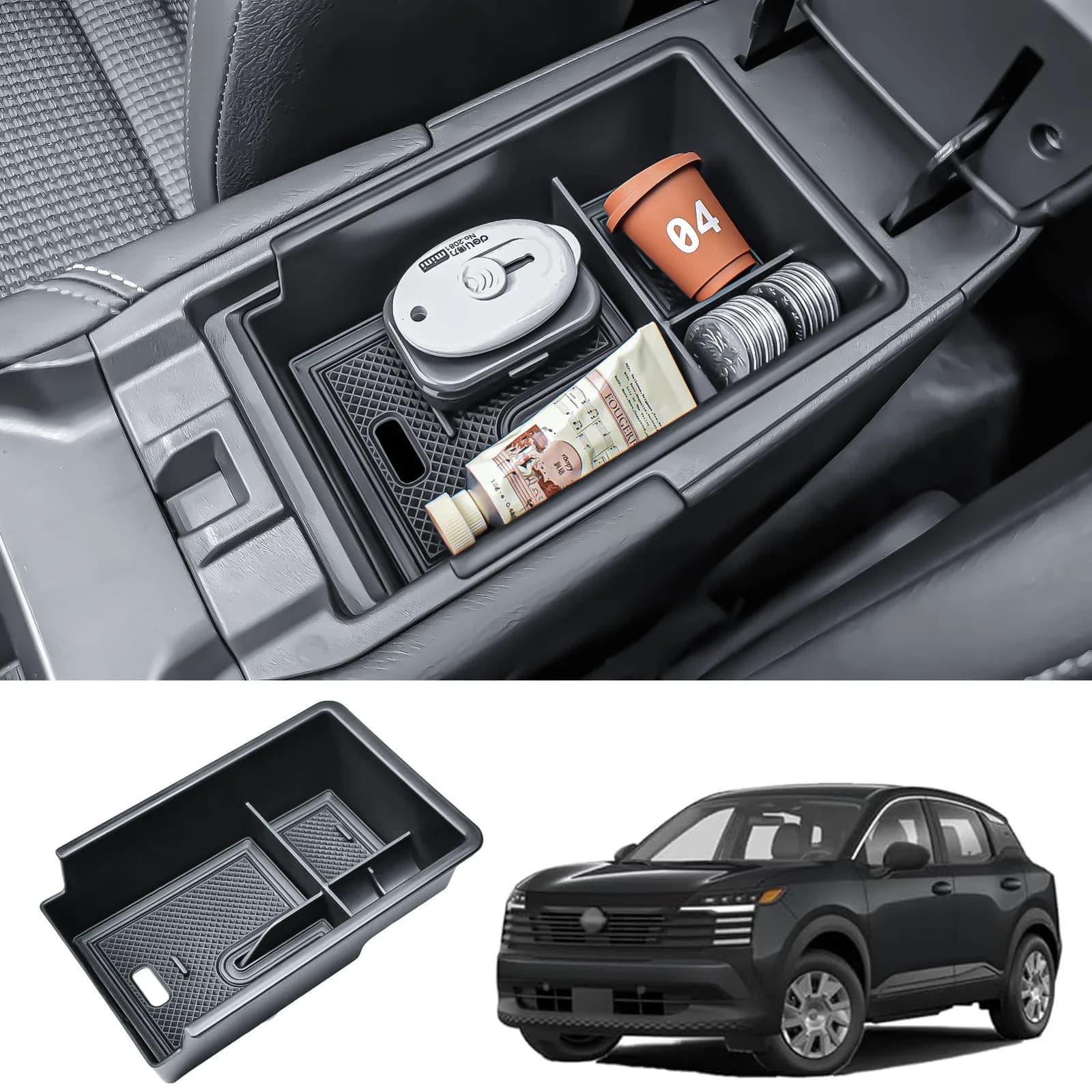 Sixthsmoy For 2025 Nissan Kicks Armrest Storage Box Tray Center Console Organizer Interior Storage Phone Coin Holder Accessories