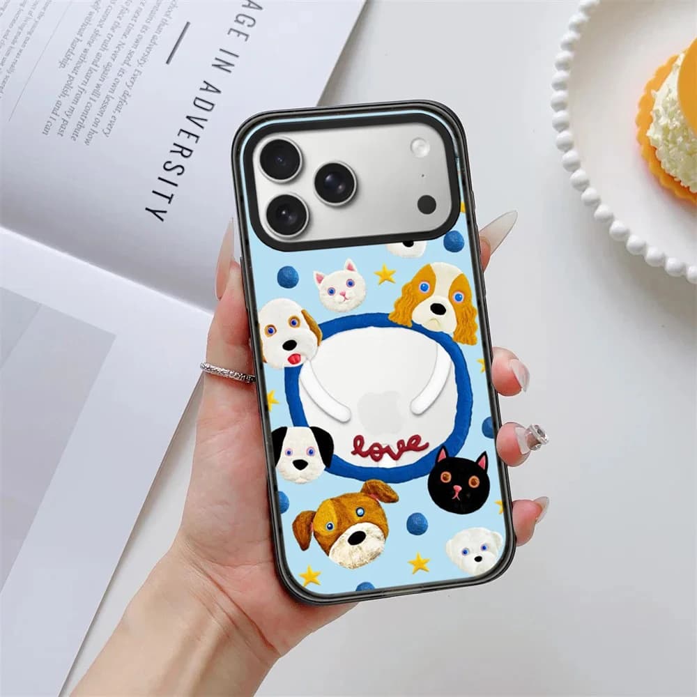 Cartoon Dog Head Impact Black Border Magnetic Cover for IPhone 12 13 14 15 16 17 Pro Max Case for IPhone 17 Air