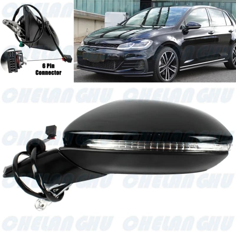 For VW Golf 7 7.5 2013 2014 2015 2016 2017 2018 2019 2020 Left Side 6 Pins Black painted Heated Power Adjust mirror assembly