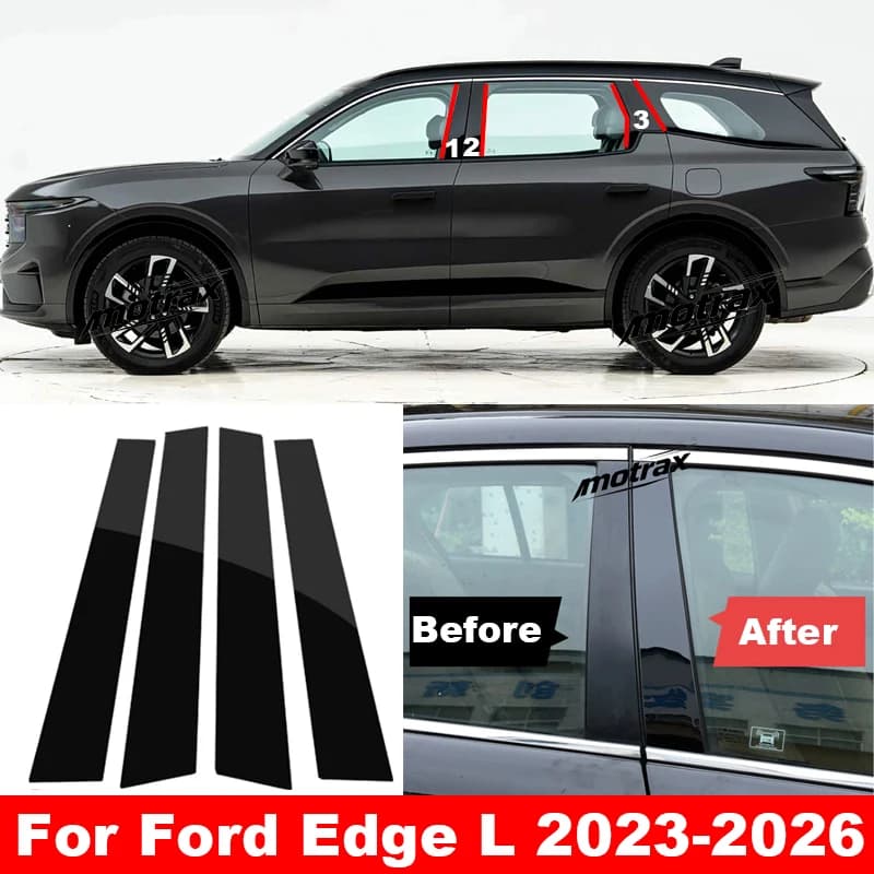 Car Door Window Pillar Posts Trim Molding Cover for Ford Edge L 2023 2024 2025 2026 Glossy PC Stickers Accessories