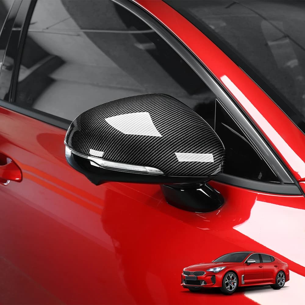 For KIA Stinger 2018 2019 2020 2021 2022 2023 Carbon Fiber Style Bright Black Side Door Rearview Mirror Cover Trim