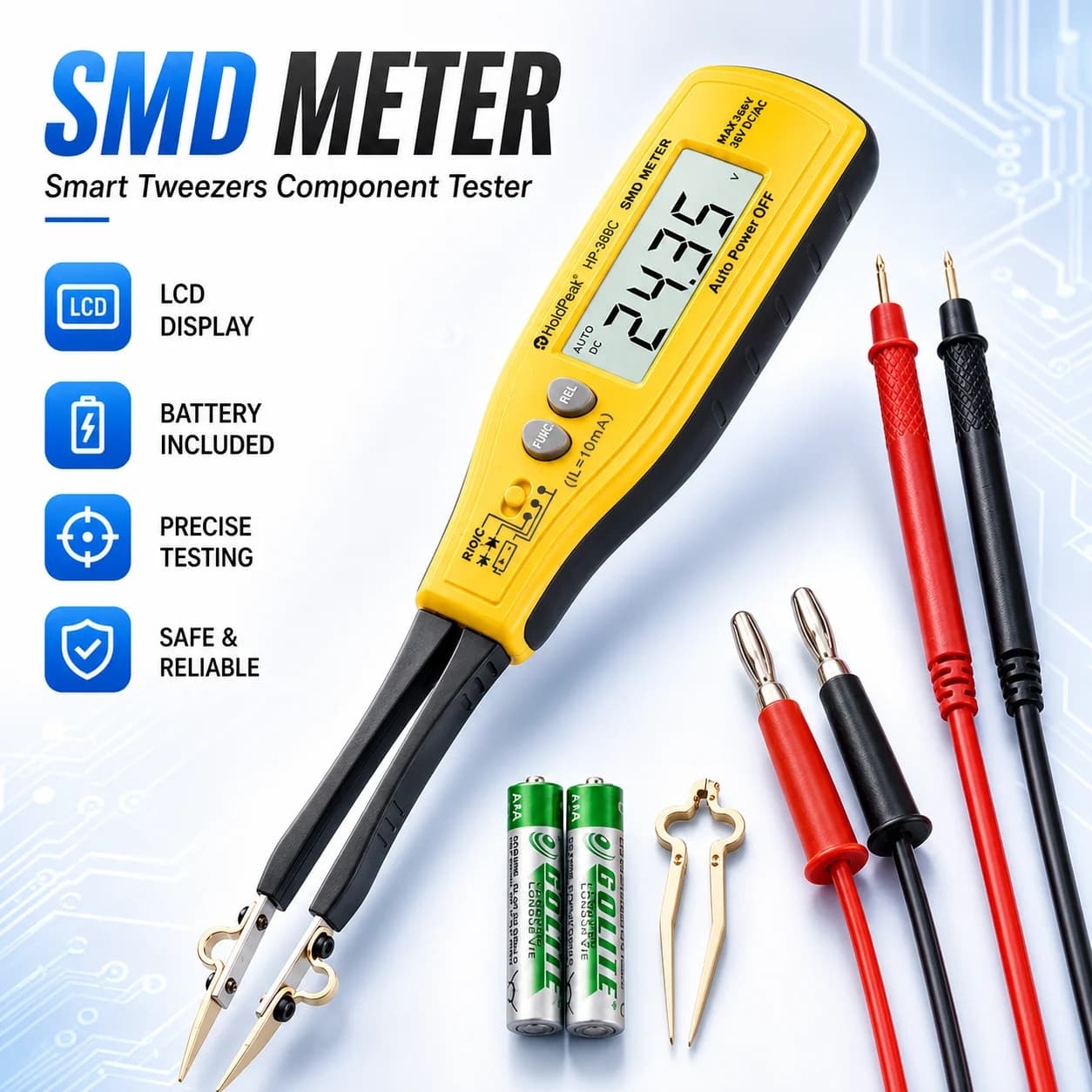 SMD Meter Multimeter Tweezers Tester 6000 Counts Auto Range Resistance Capacitance Diode Zener LED Test for Electronic Repair