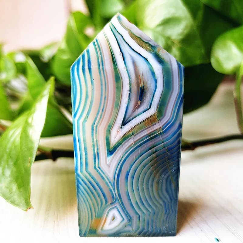 Natural STONE Blue SILK Lace Grain Agate CRYSTAL TOWER POINTS Home Decoration Wand Magic Reiki Meditation Chakra Healing Crystal