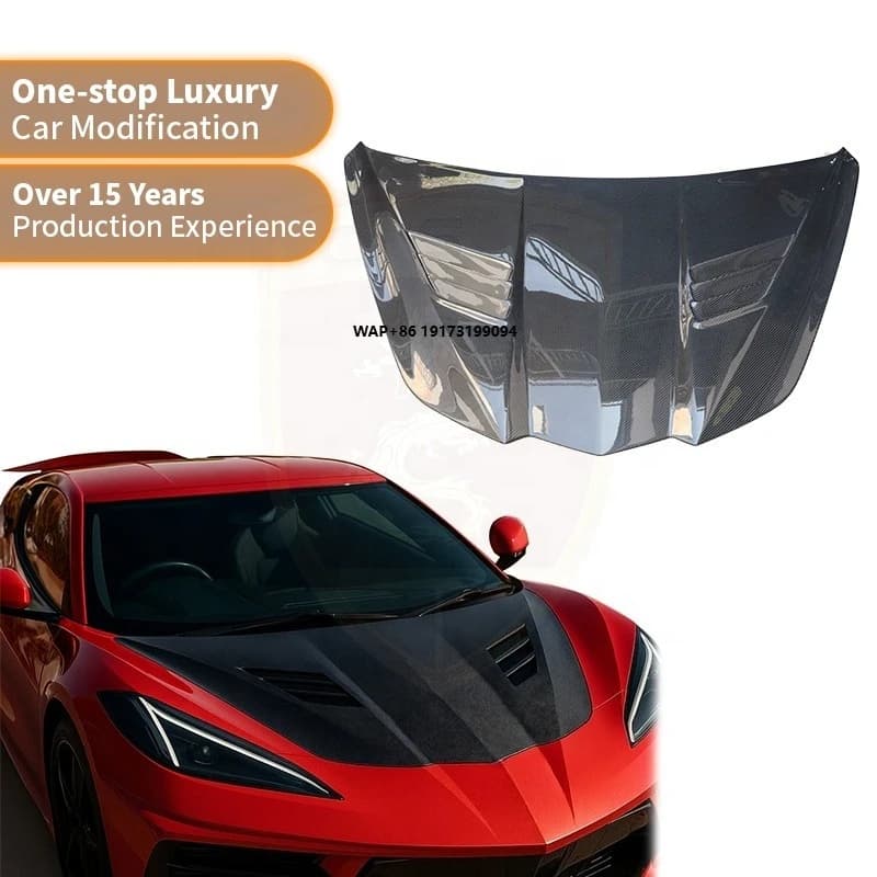 Car Modified Parts JC Style Carbon Fiber Front Hood for  Corvette C8 Z06 Car Engine Bonnet Hood Auto Accessories