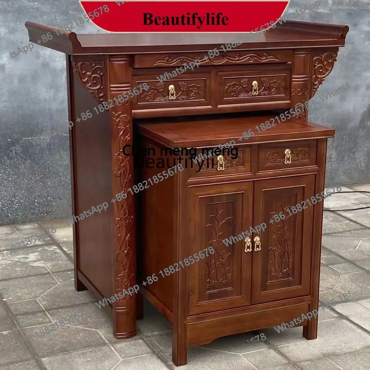 z183   Solid Wood Altar Altar Altar God Case Buddha Shrine Incense Burner Table Buddha Niche Entrance