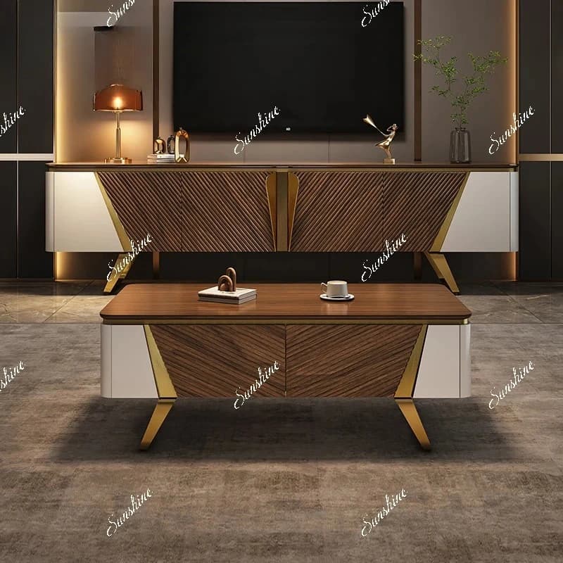 North American black walnut solid wood coffee table TV cabinet combination   FT