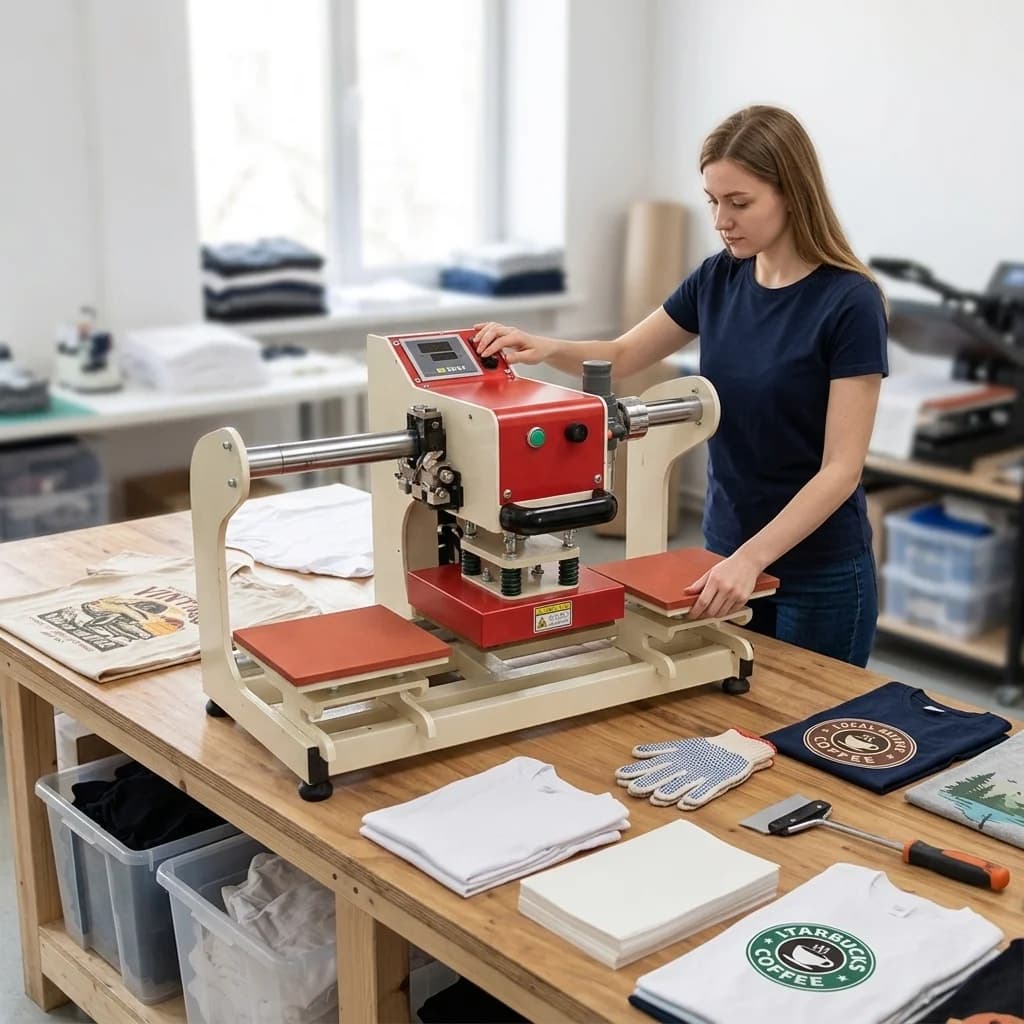 Double Station Heat Press Machine Pneumatic Automatic Can Continuous Work Machine for T-shirt Logo Printing Brand Leather