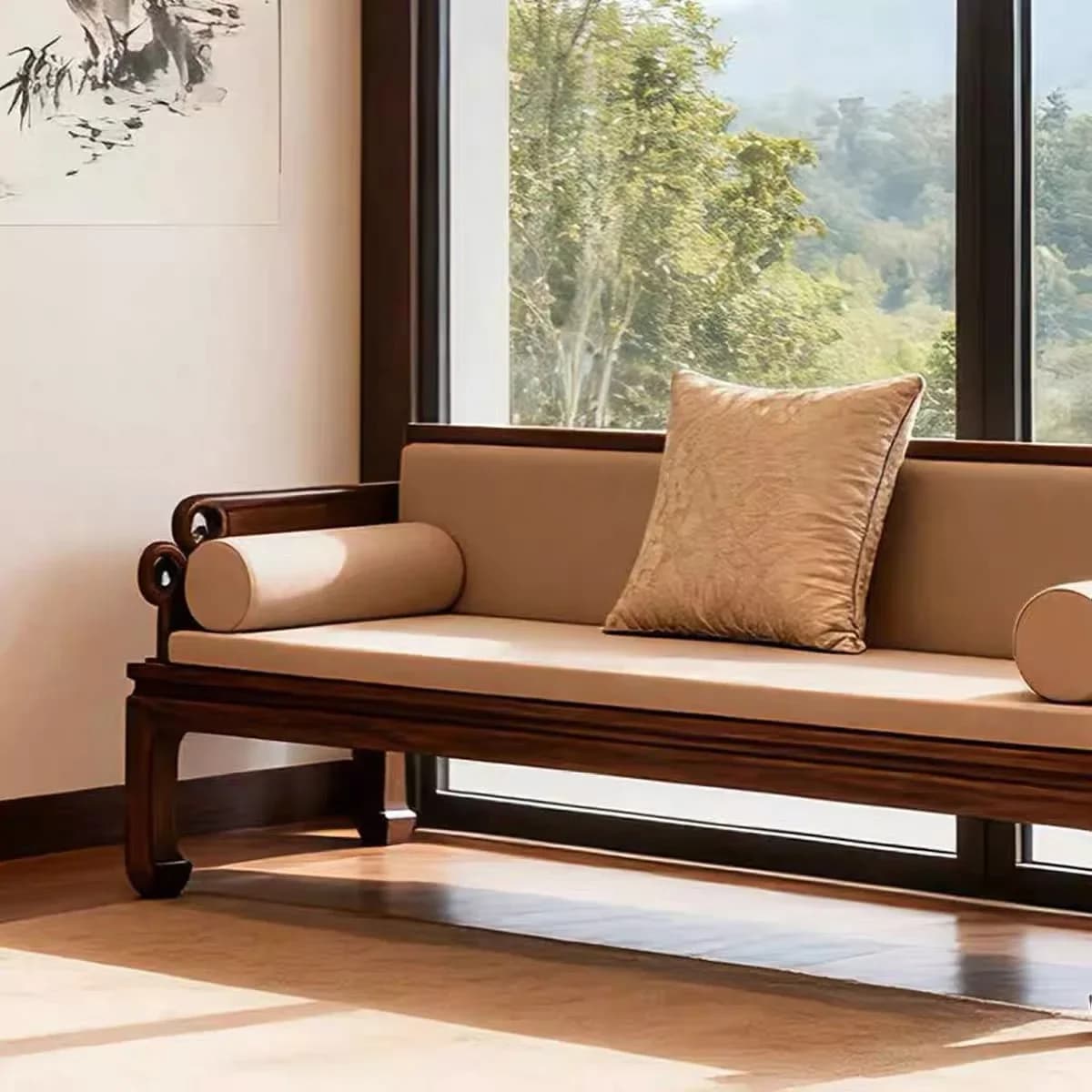 DSA New Chinese-style North American black walnut Arhat bed Song-style aesthetic solid wood sofa Living room minimalist sofa