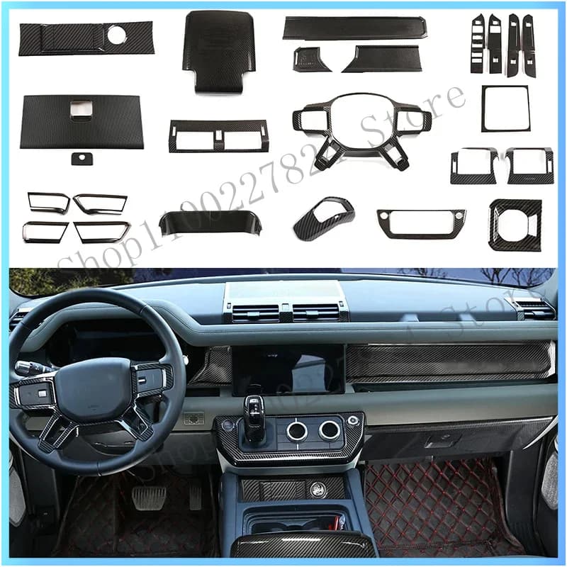 For Land Rover Defender 110 2020-2023 ABS Carbon Fiber Interior Kit Dashboard Console Gear Shift Panel Decoration Cover Trim