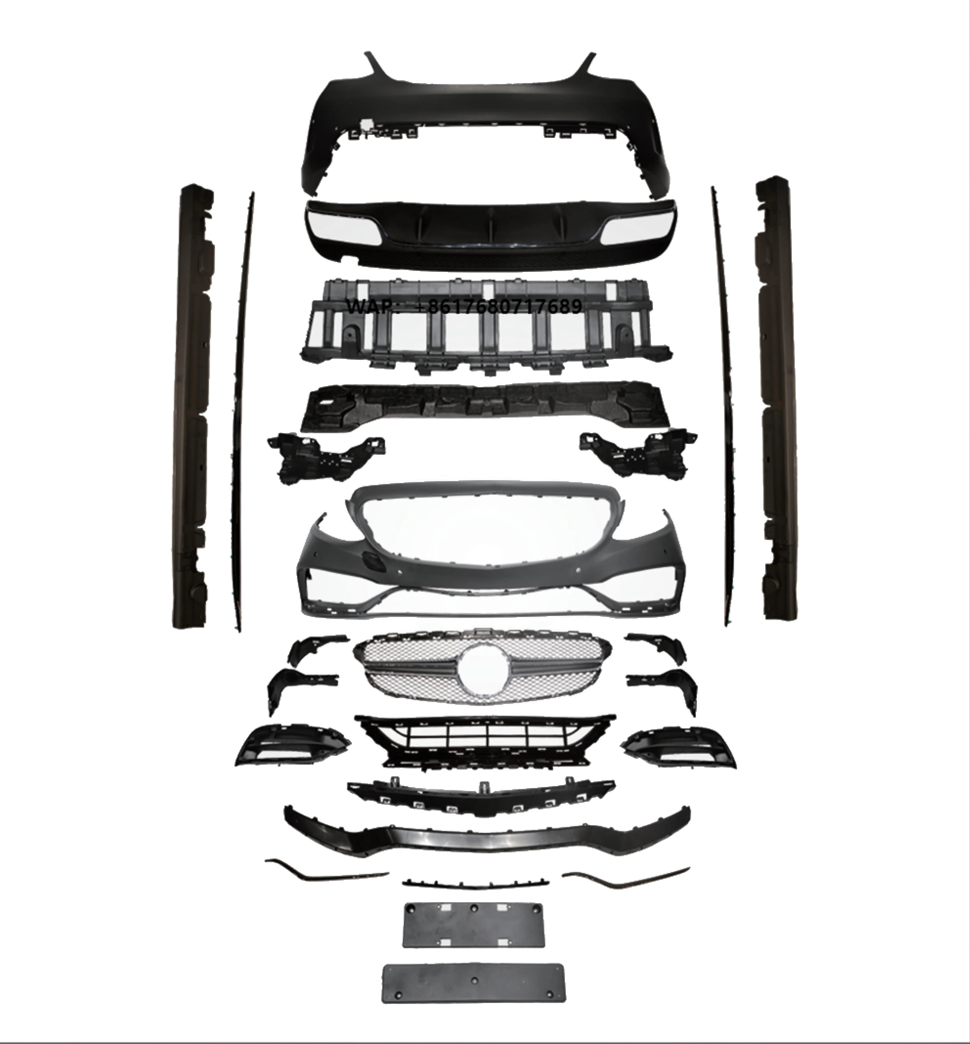 Body Kit Front Bumper Rear Bumper Side Skirts with Exhaust Pipes for -Benz W205 C63 Model 2014-2017