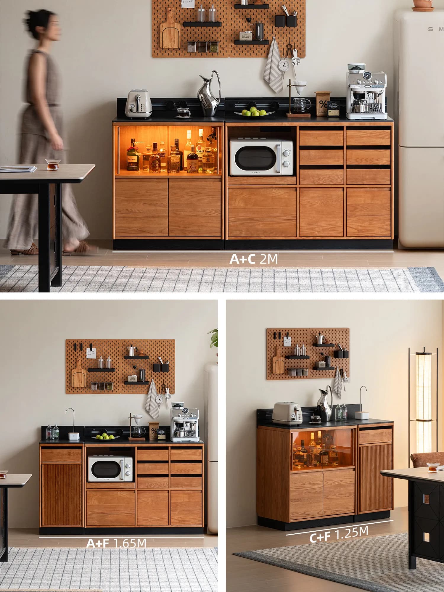 HYS solid wood dining side cabinet against the wall integrated locker kitchen module combination coffee cabinet against