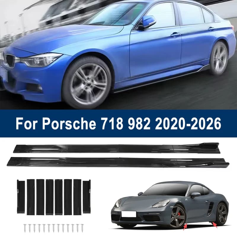For Porsche 718 982 2020-2026 2021 Car Side Skirt Splitters Extended Side Spoiler Sport Body Kit Bumper Lip Modified Parts 8Pcs