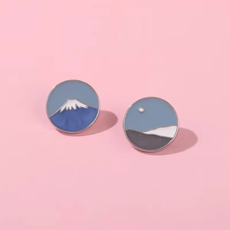 Japanese Mount Fuji Style Design Brooch Landscape Metal Badge Decorative Pin For DIY Clothing Bags Hat Scarf Jeans Accessories