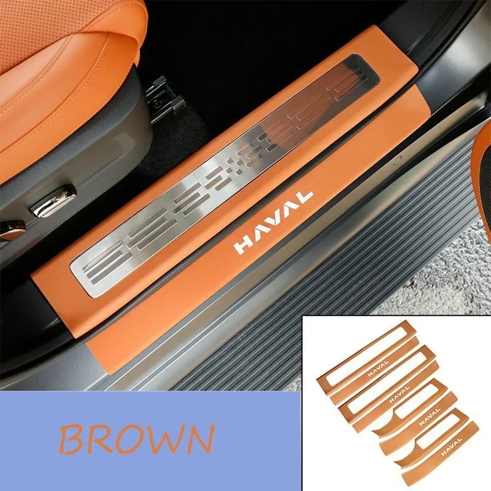 8PCS Leather Door Welcome Threshold PU Cover For Haval H9 2nd 2024 2025 Car Interior Stickers Auto Modified Styling Accessories