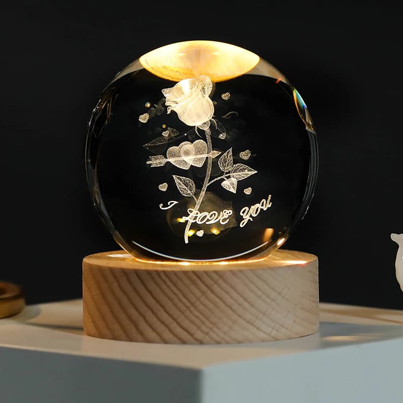 3D Dandelion Crystal Ball 6cm 8cm10cm Luminous Immortality Flower Gift Crystal Ball Wood Stand Base Preserved Flower Sphere Ball