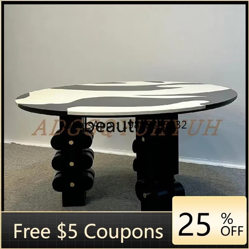 FF Medieval style hand-painted household solid wood dining table designer modern simple creative round dining table