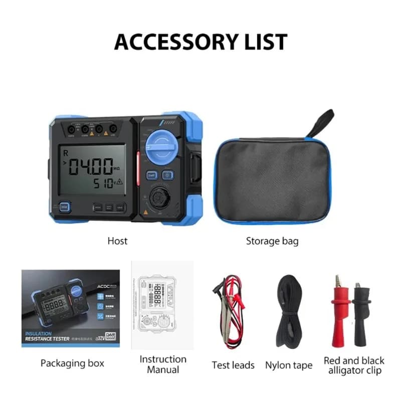 MRT-1050 Digital Insulation Resistance Tester, 100/500/2500V High Accuracy Megohmmeter, Auto Range LCD Display for Electrical