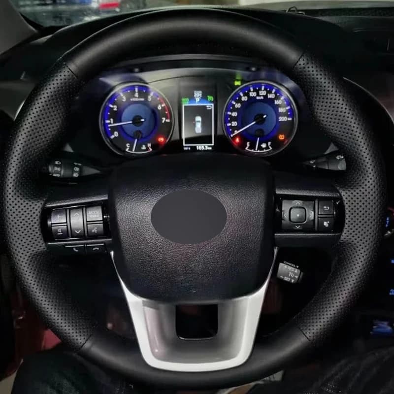 Alcantara Steering Wheel Cover Real Leather Black Thread Hand Sew Steering Wheel Wrap Car Accessoires for Toyota FORTUNER HILUX