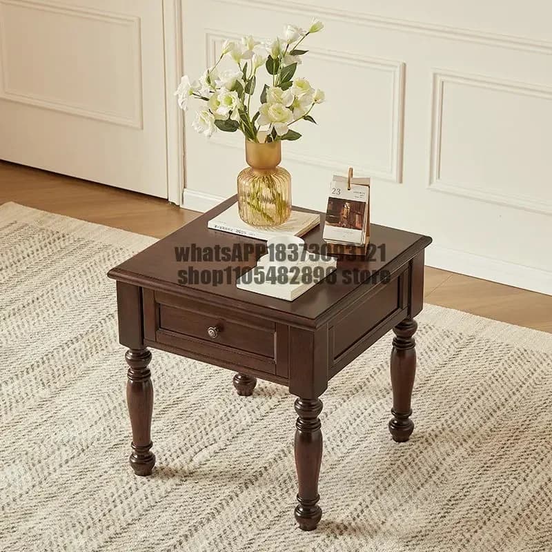 All solid wood square small coffee table living room storage drawer square corner table