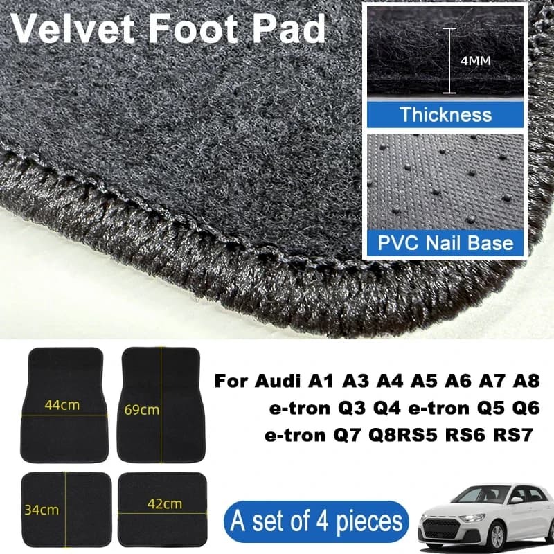 For Audi A1 A3 A4 A5 A6 A7 A8 e-tron Q3 Q4 e-tron Q5 Q6 Car Floor Mats Black Non-Slip 4Pcs Front & Rear Foot Mats Carpets Rugs