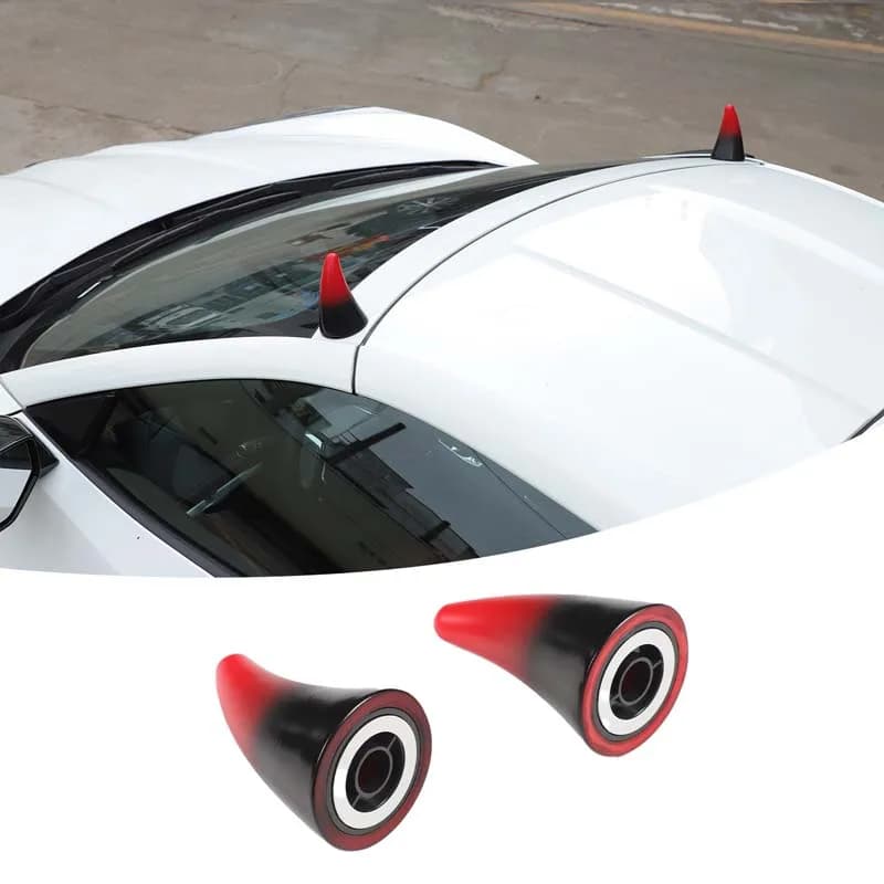 2piece set PVC red For Chevrolet Corvette C8 2020+ car roof decoration horn three-dimensional sticker modification accessories