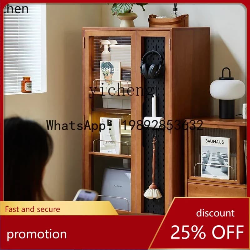 YFY  solid wood housekeeping cabinet small apartment movable balcony storage cabinet living room storage