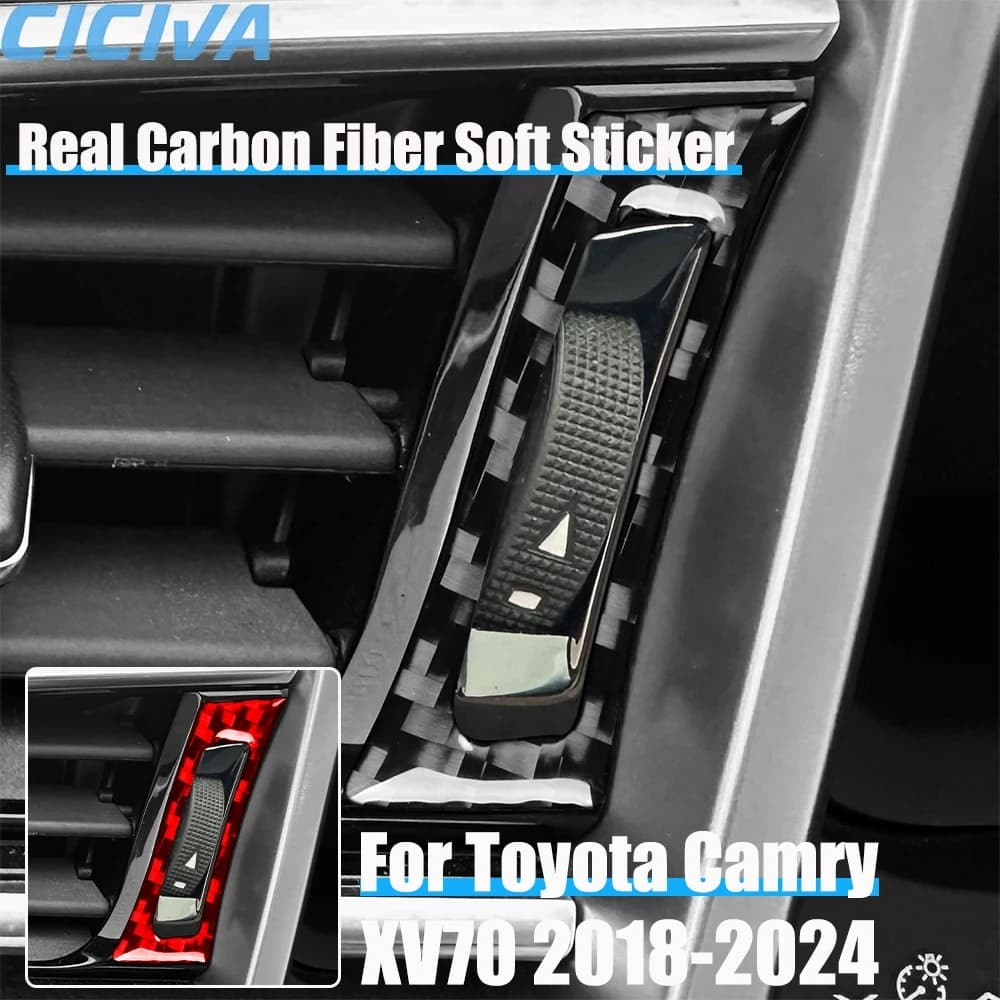 Real Carbon Fiber Car Accessories Air Vent Trim Cover Soft Sticker For Toyota Camry XV70 2018 2019 2020 2021 2022 2023 2024
