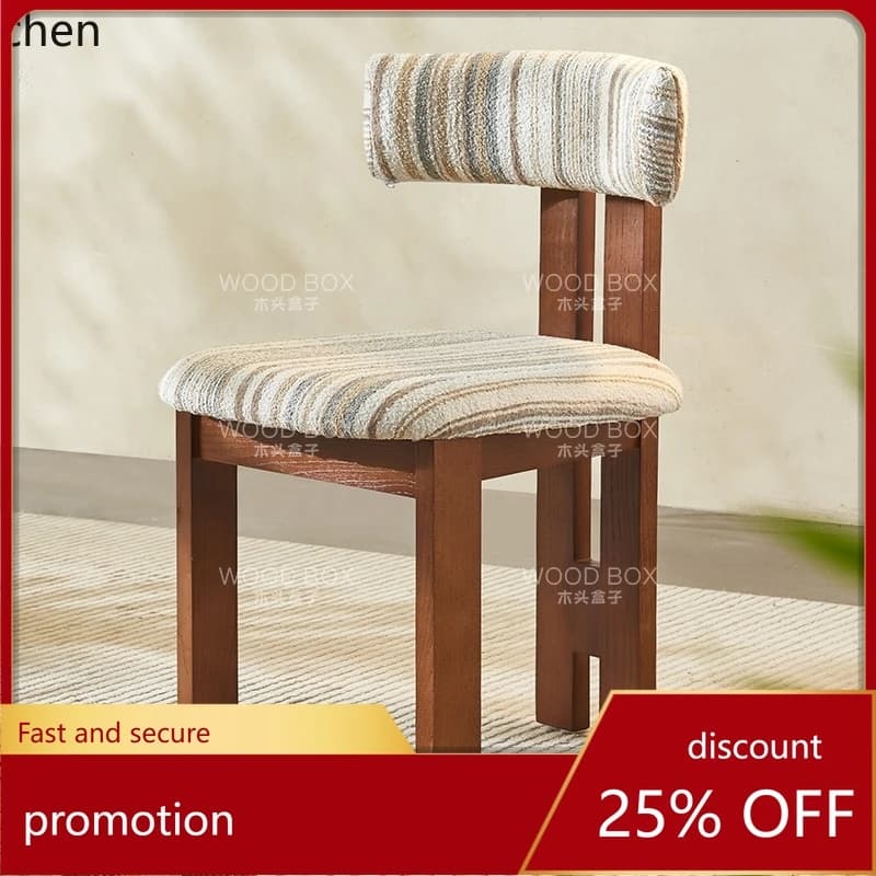 ZML Solid Wood Dining Chair Home Dining Table Chair Vintage Jacquard Fabric Backrest Comfortable Chair