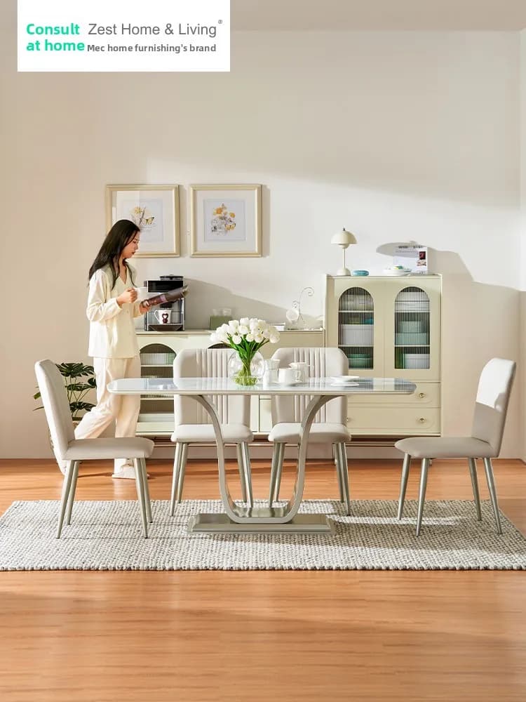 CX household dining table simple light luxury cream style dining table and chairs