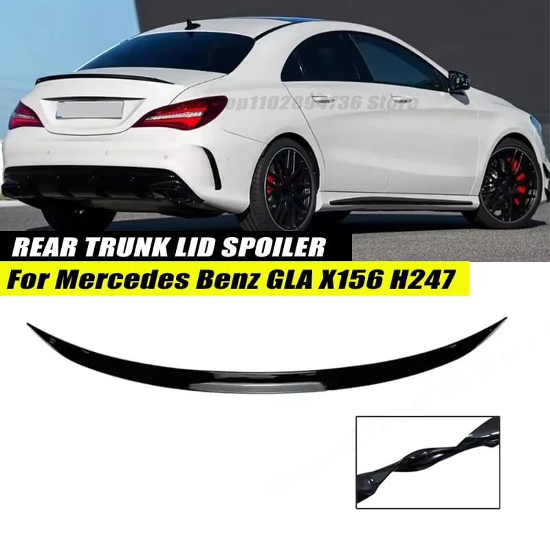 120CM Gloss Black Soft Rubber Rear Trunk Spoiler Lip Splitter 5D Carbon Look For Mercedes Benz GLA X156 H247 2013-2026