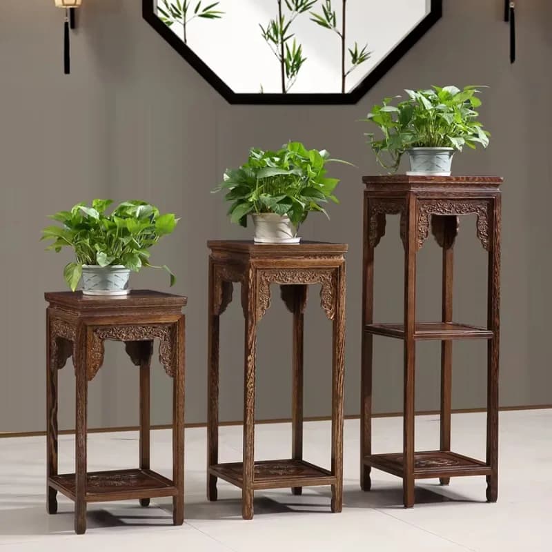 Antique Chinese-Style Multi-Layer Bonsai Display Rack Rosewood & Chicken Wing Wood Flower Stand Vintage Plant Holder