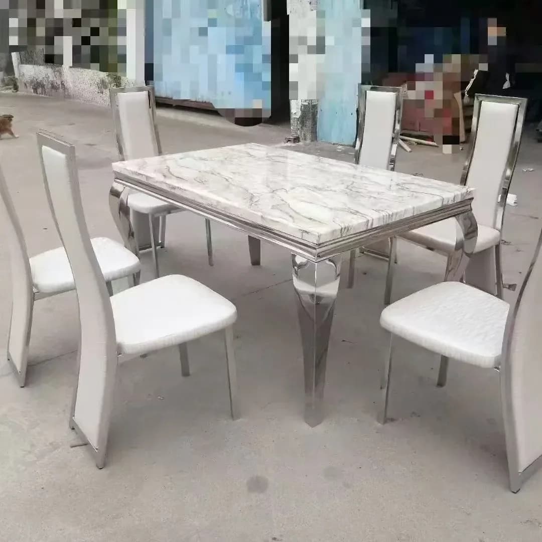 ZZ-10 light luxury dining table and chair set small apartment creative stainless steel marble dining table