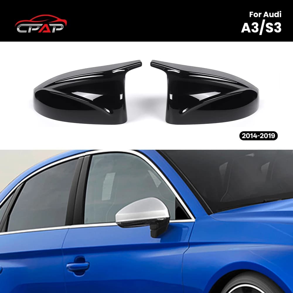 Rearview Mirror Cover Caps for Audi A3/S3 M Style 2014-2019 Car Exterior Side Door Rear View Mirror Caps Glossy Black