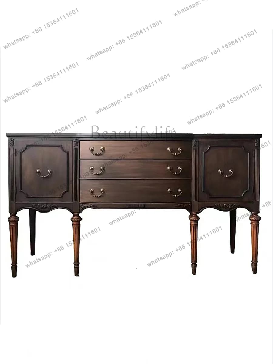 American light luxury entrance cabinet simple solid wood carved decoration retro storage cabinet