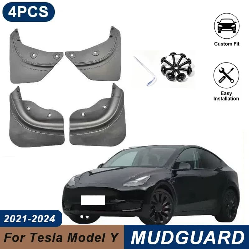 4PCS Car Mud Flaps For Tesla Model Y 21-24 Flexible Soft TPE Waterproof Anti-Splash Fender Mudguards Auto Exterior Accessories