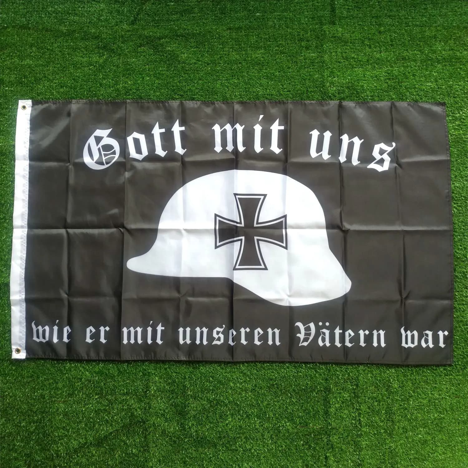 Fahne Flagge Deutsches Reich Gott mit uns Stahlhelm -Multiple sizes to choose from 3x5ft Double Sided Printing Banner 45x30cm