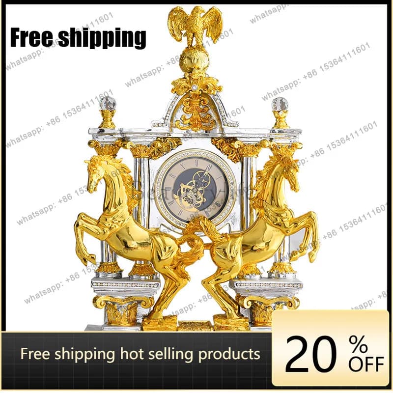 LS European American Home Jewelry Ornament Soft Decoration Luxury Decoration Clock Villa Ornament Double Horse Clock