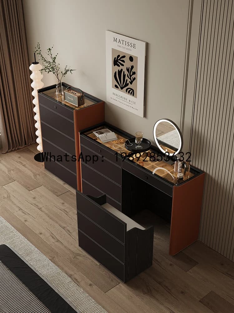 LYY Italian Style Light Luxury Bedroom Eight-Drawer Cabinet Bedside Jewelry Storage with Lock