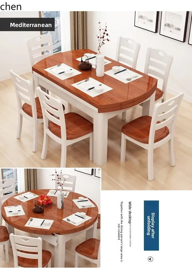 DSA  Solid Wood Dining Table and Chair Set, and Table for Home Use, Convertible Round