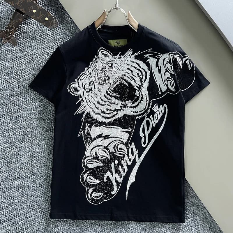 AlexPlein Rhinestones Diamonds Men's Clothing Fashion 100% Cotton Street Couture Couple Wear Leisure Trendy 2023 Summer Tshirt