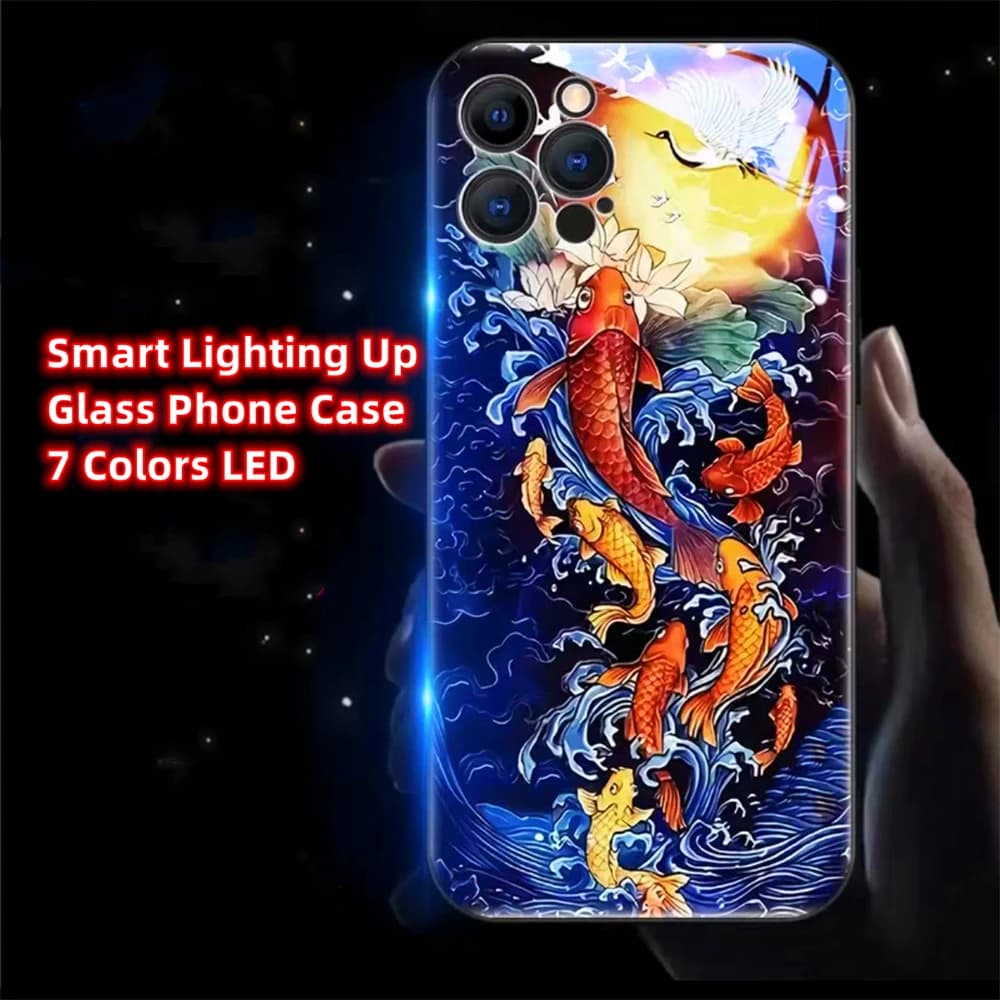 Colorful Lucky Koi Carp Sound Music Control Led Light Phone Case Glowing Cover For Samsung S26 S25 S24 S23 S22 S21 FE Plus Ultra