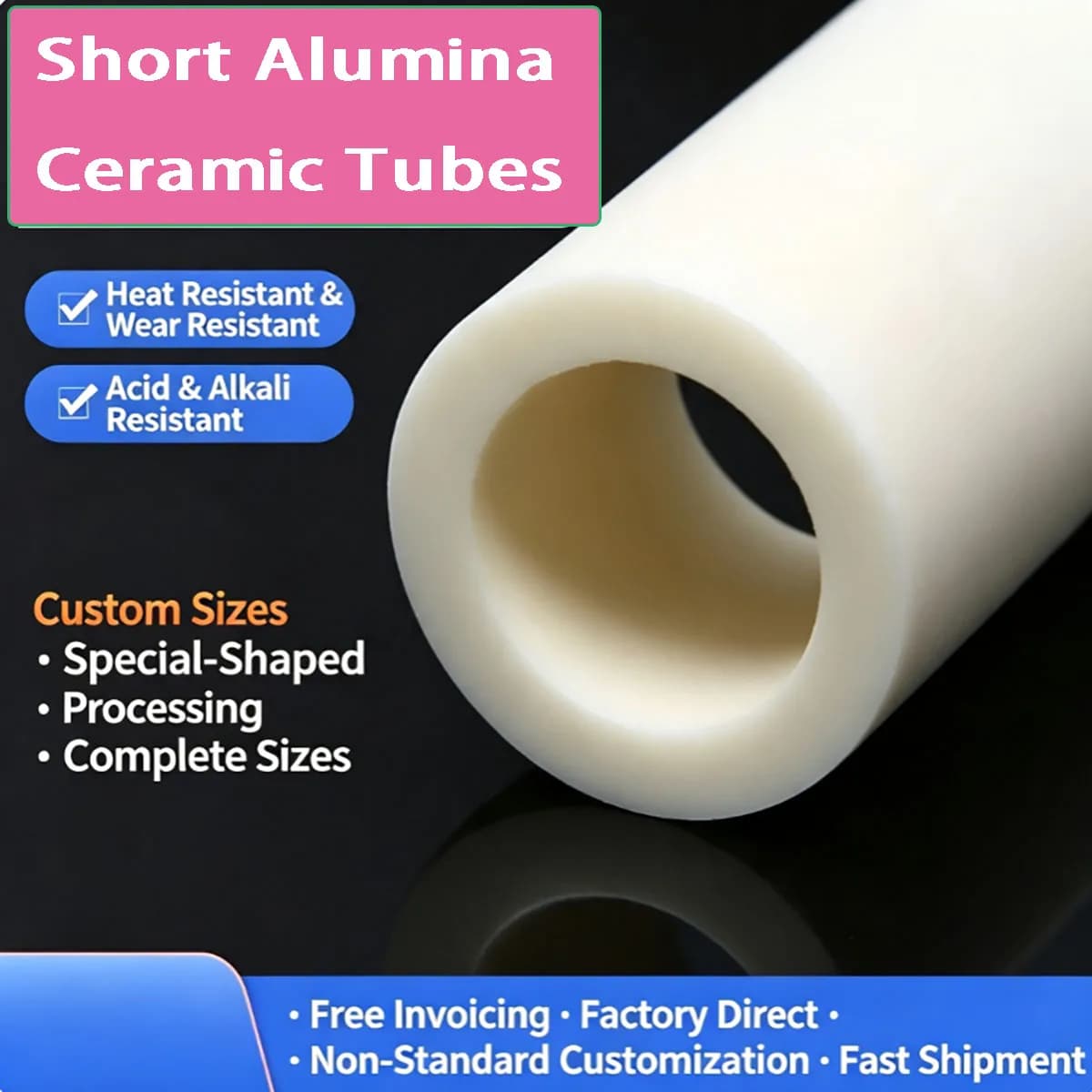95 Alumina Single‑Hole Ceramic Tube Hollow Insulation Sleeve for High‑Temperature Furnace, Electrical Insulation Equipment Parts