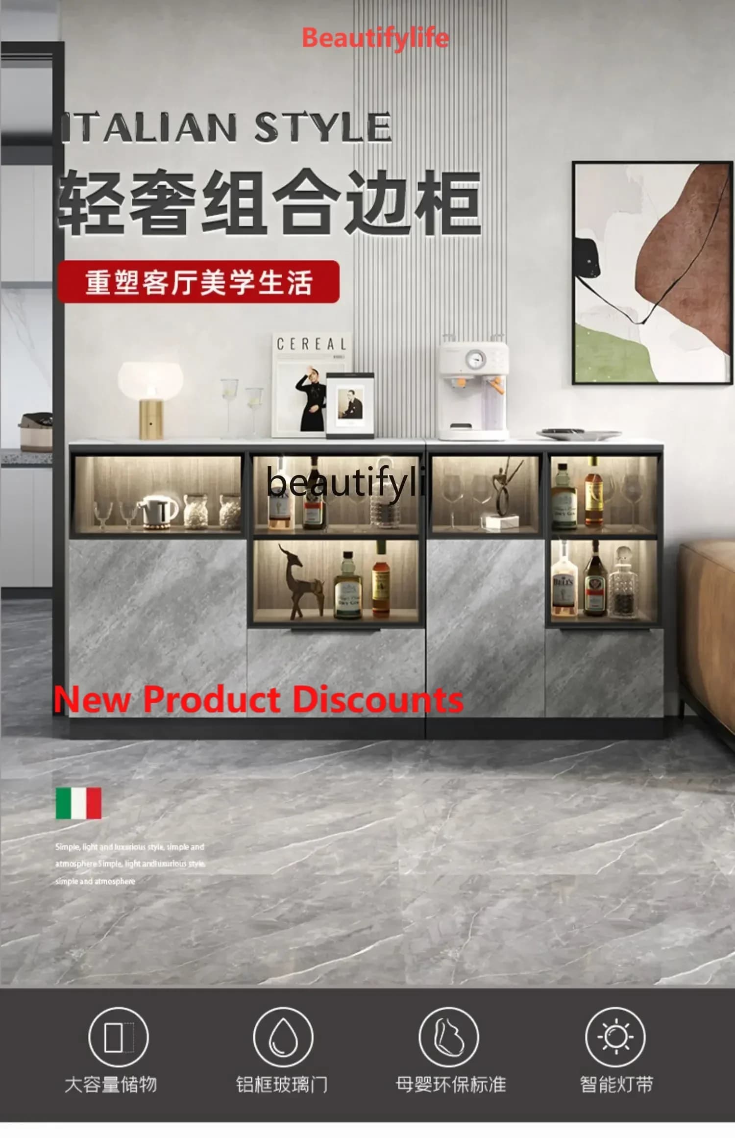 ss cn8350 ss 8350 Living Room Floor Wall Storage Dining Side Wine Cabinet Tea Bar Cabinet Sofa Side Cabinet
