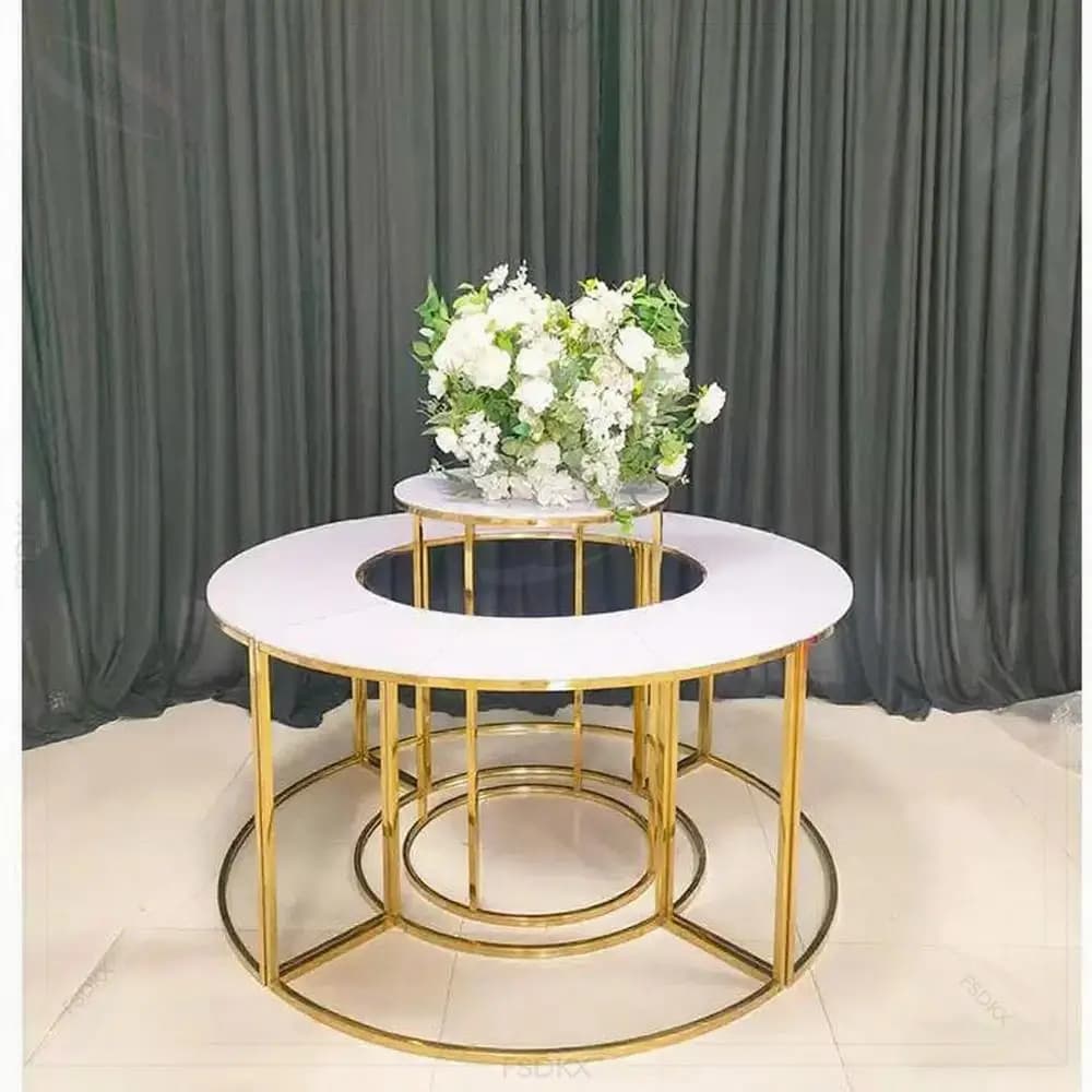 FSDKX New Design Wedding Decoration Party Cake Table Golden Stainless Steel Dessert Table Luxury