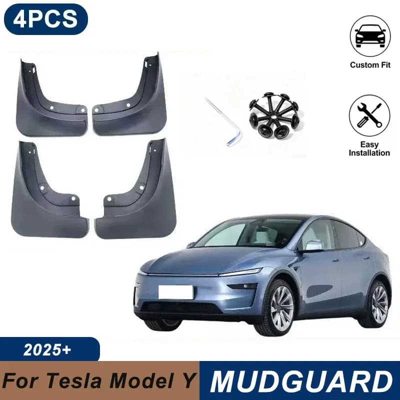 4PCS Car Mud Flaps For Tesla Model Y 2025+ Waterproof Anti-Splash Fender Mudguards Auto Exterior Accessories