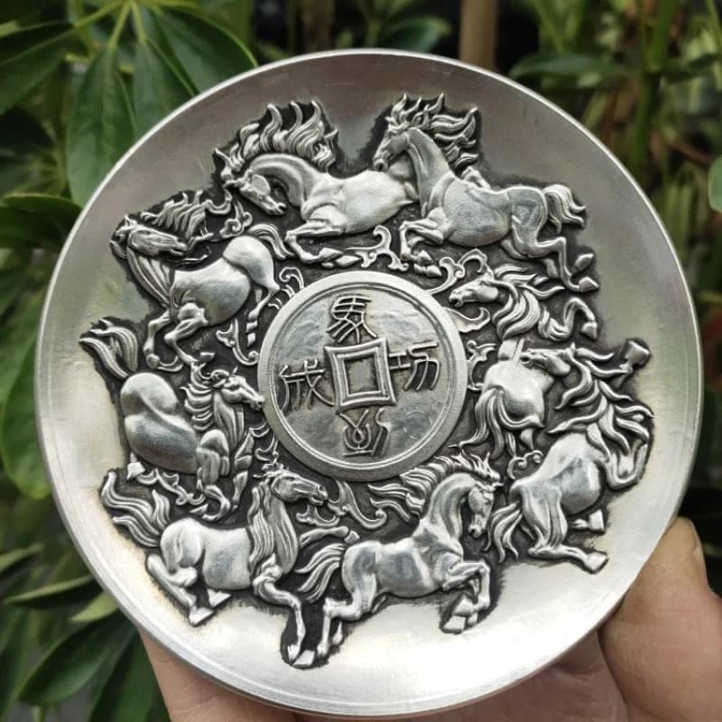 Antique Bronze Collectibles: Eight Horses Galloping Plate, Dish, Home Decorative Craft Ornament