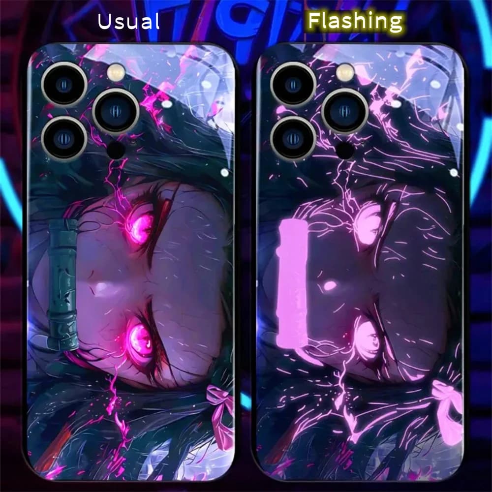 2025 Japanese Anime LED Flash Phone Case For Samsung S24 S23 S22 S21 S20 FE Note 20 Plus Ultra A54 A53 A32 Luminous Glass Cover